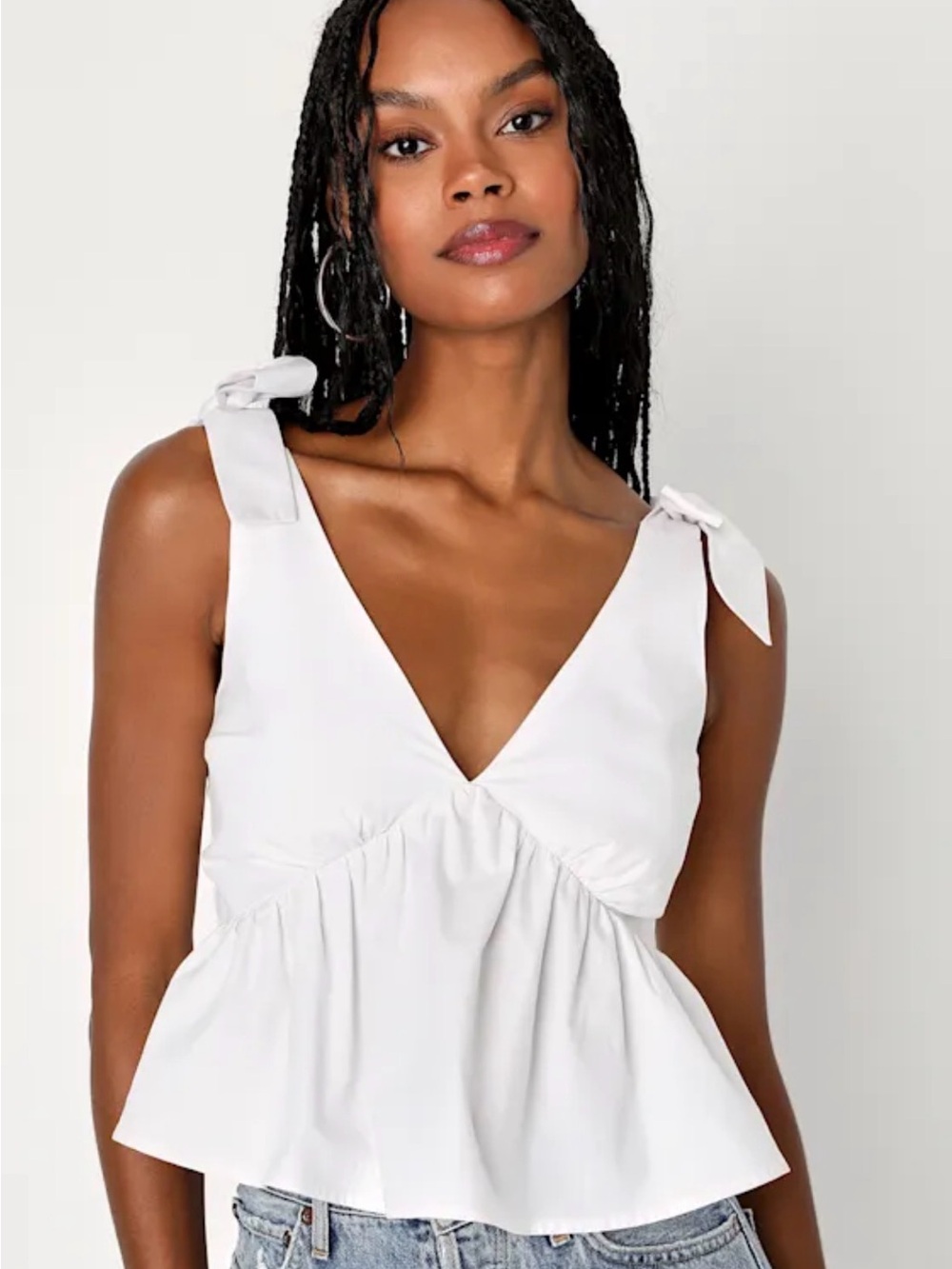 Lulu's White Tie-Shoulder Peplum V-Neck Camisole